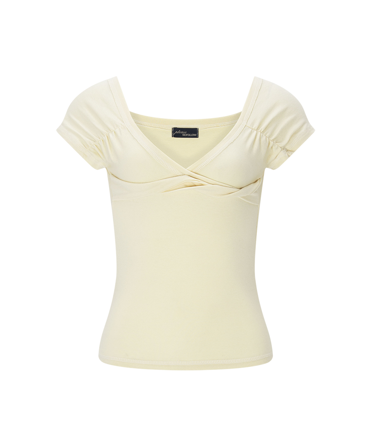 플리즈노팔로우(PLEASENOFOLLOW) Marin Strap Shirring Short Sleeve Top (Lemon)