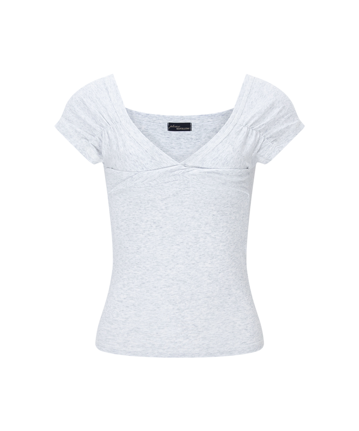 플리즈노팔로우(PLEASENOFOLLOW) Marin Strap Shirring Short Sleeve Top (White Melange)