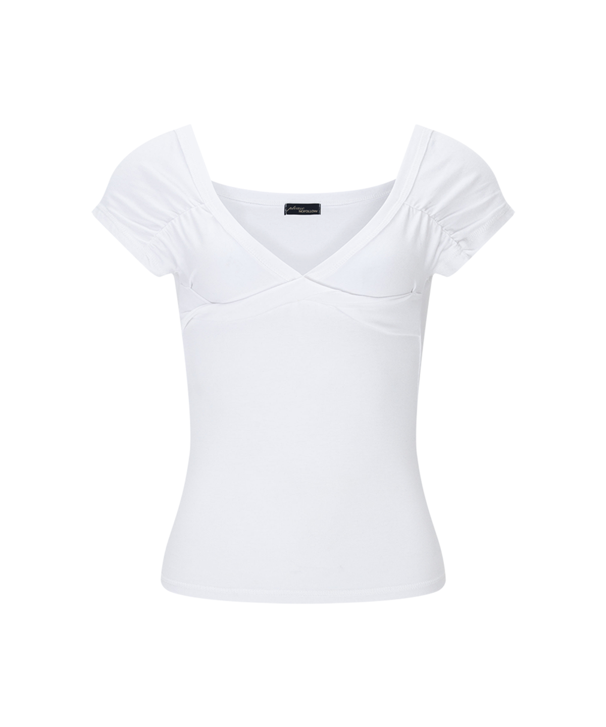 플리즈노팔로우(PLEASENOFOLLOW) Marin Strap Shirring Short Sleeve Top (White)