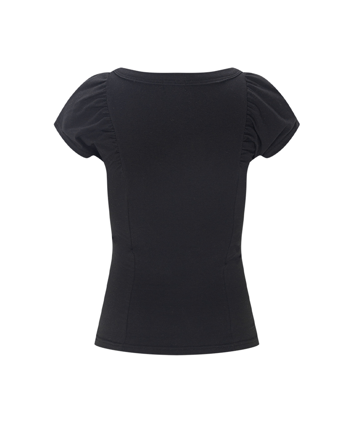 플리즈노팔로우(PLEASENOFOLLOW) Sia Button Shirring Short Sleeve Top (Black)