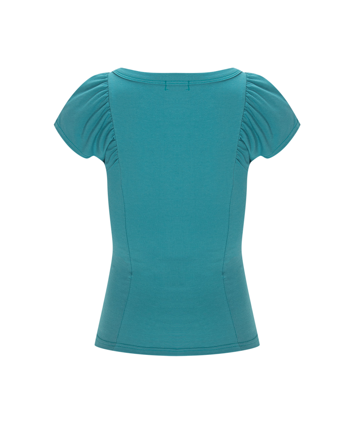 플리즈노팔로우(PLEASENOFOLLOW) Sia Button Shirring Short Sleeve Top (Turquoise)