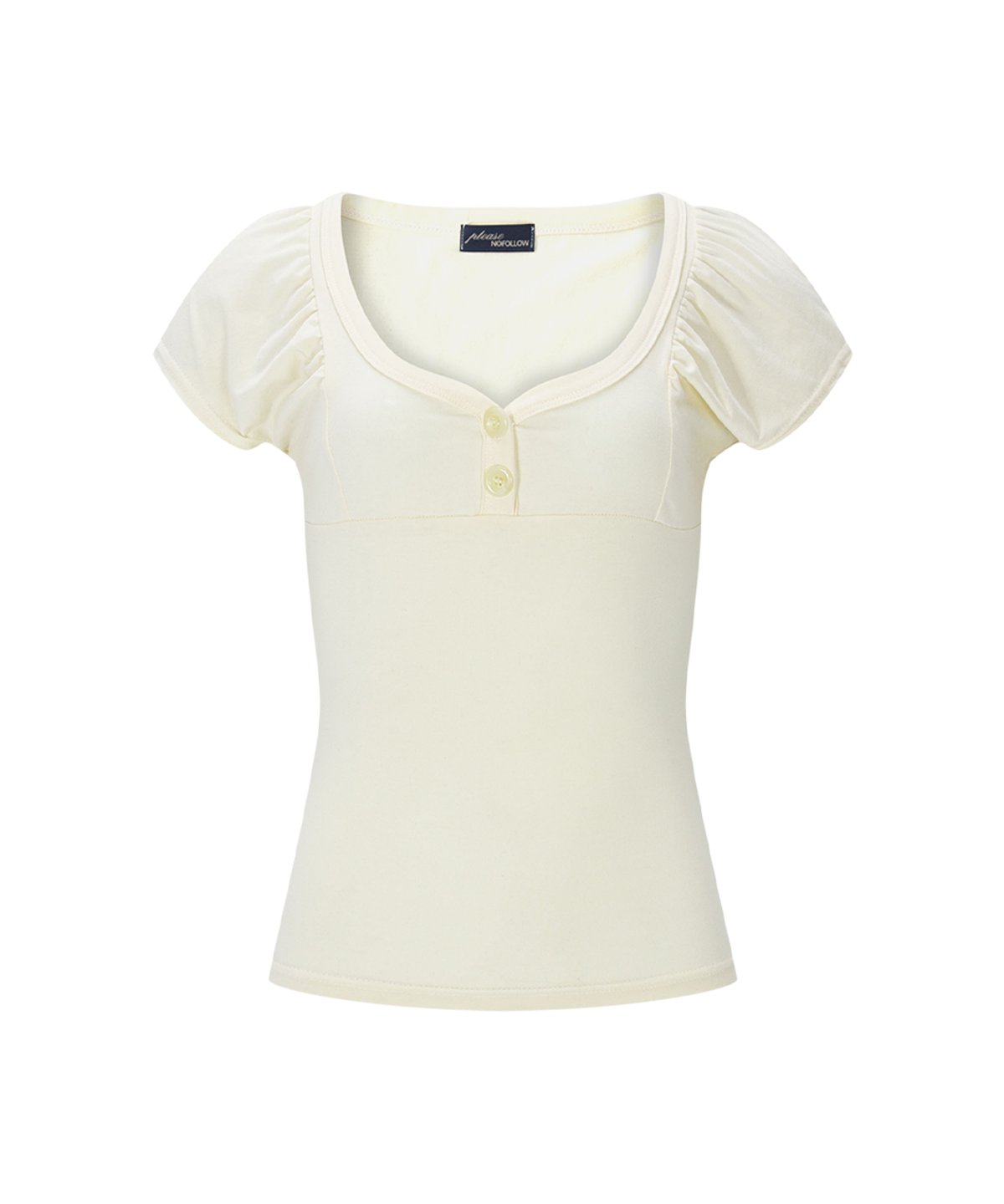 플리즈노팔로우(PLEASENOFOLLOW) Sia Button Shirring Short Sleeve Top (Lemon)