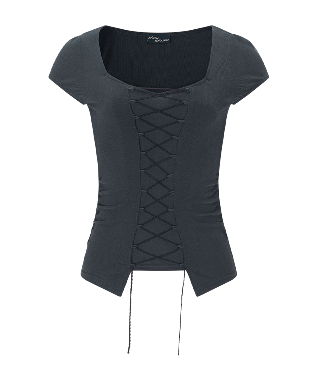 플리즈노팔로우(PLEASENOFOLLOW) Heren Corset Short Sleeve Top (Cool Charcoal)