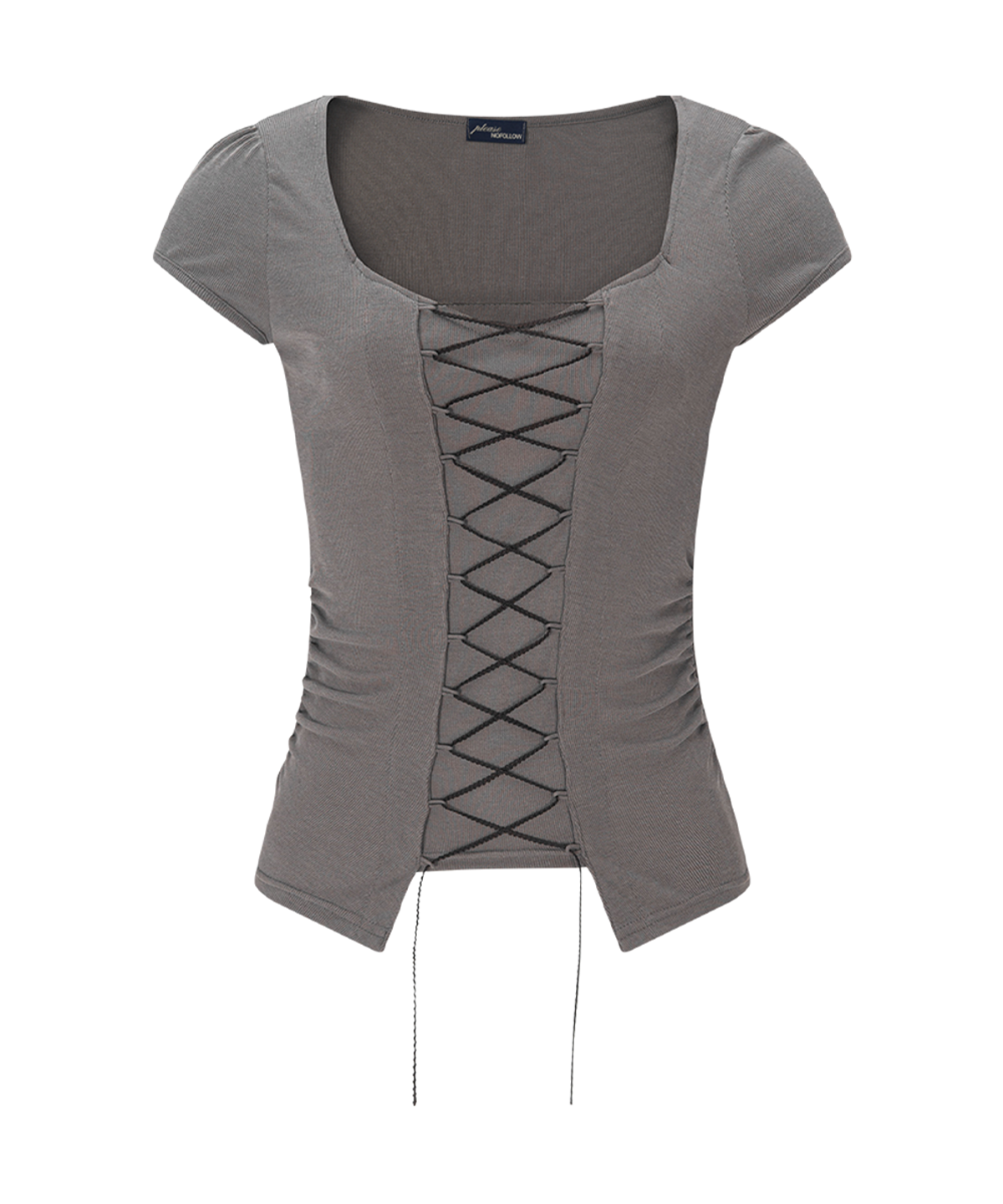 플리즈노팔로우(PLEASENOFOLLOW) Heren Corset Short Sleeve Top (Mocha Grey)
