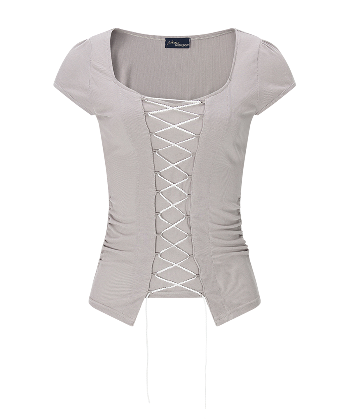 플리즈노팔로우(PLEASENOFOLLOW) Heren Corset Short Sleeve Top (Sand)