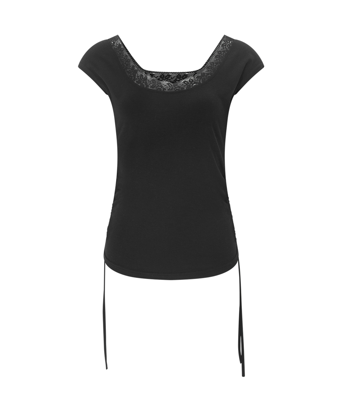 플리즈노팔로우(PLEASENOFOLLOW) Maya Lace Shirring Short Top (Black)