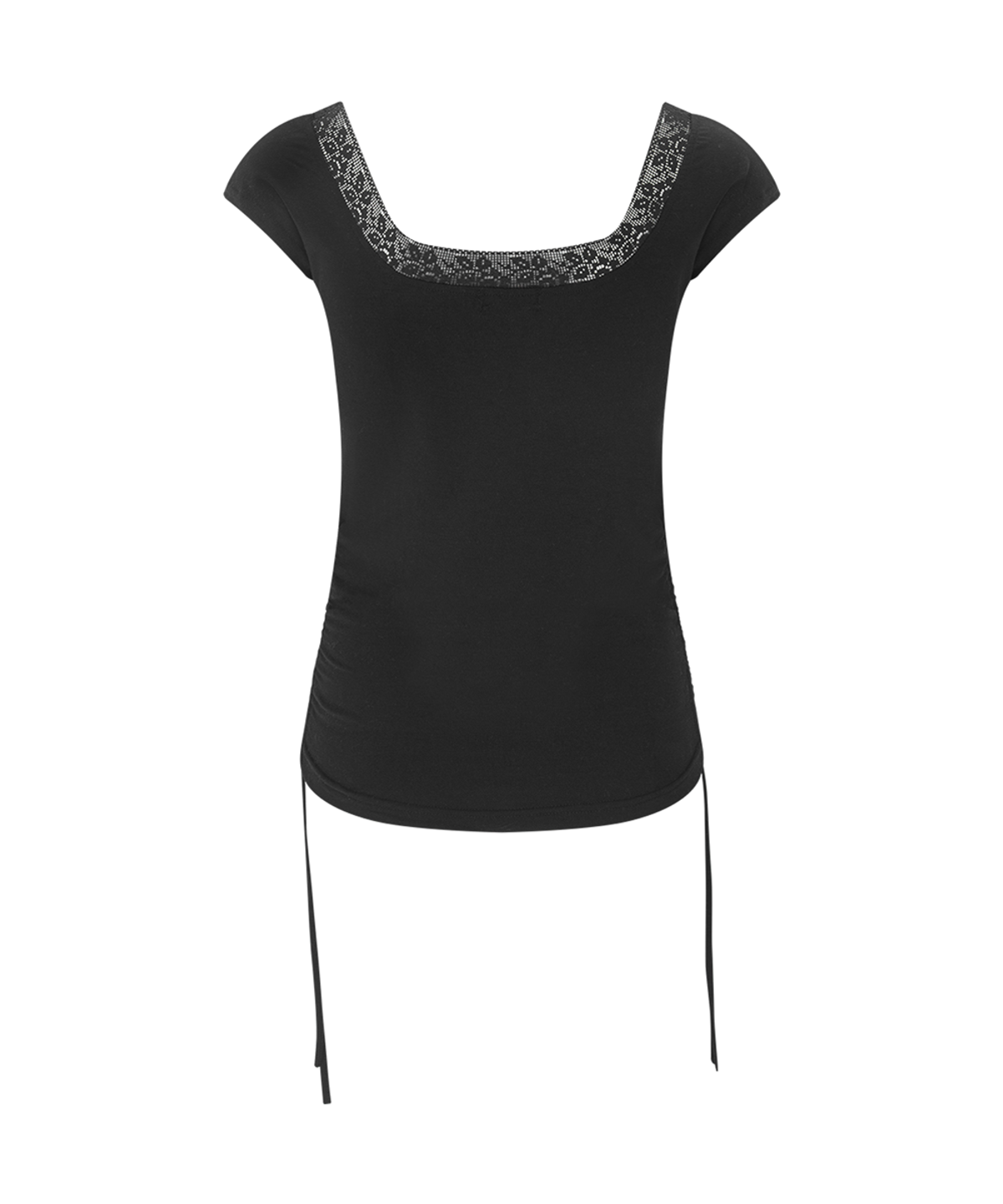 플리즈노팔로우(PLEASENOFOLLOW) Maya Lace Shirring Short Top (Black)