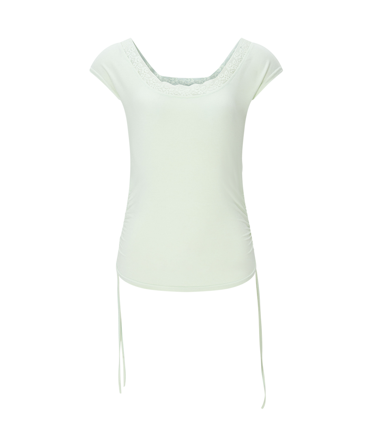 플리즈노팔로우(PLEASENOFOLLOW) Maya Lace Shirring Short Top (Mint)