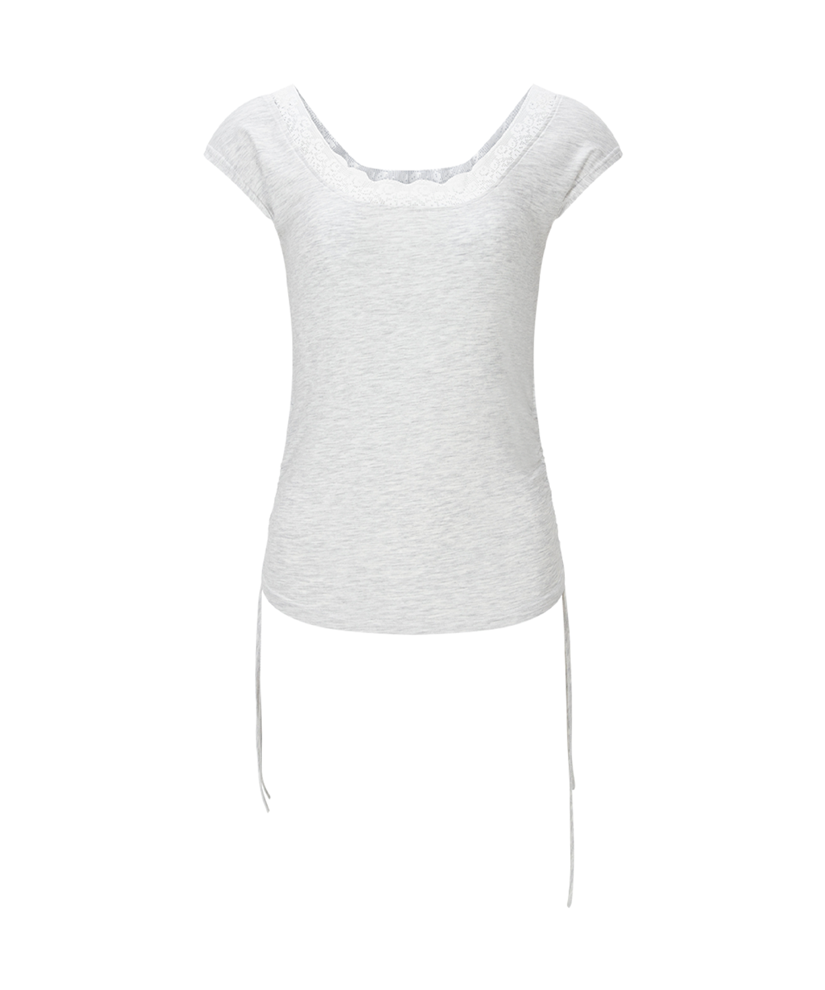 플리즈노팔로우(PLEASENOFOLLOW) Maya Lace Shirring Short Top (White Melange)