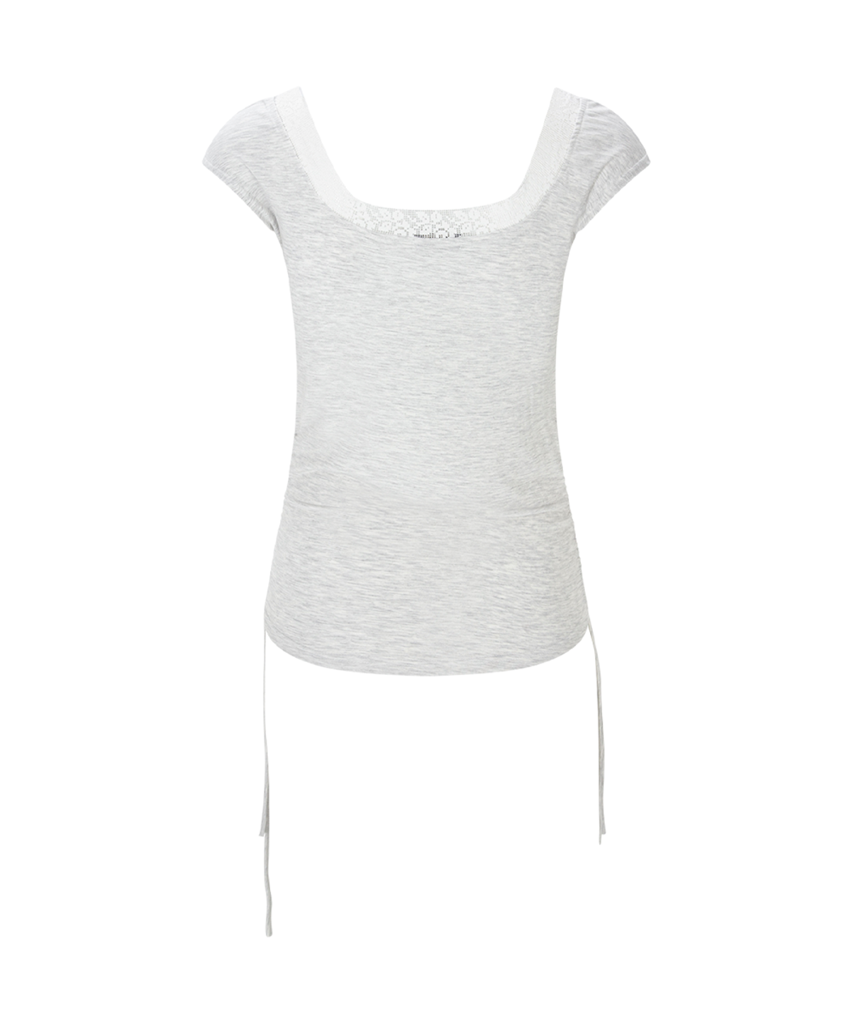 플리즈노팔로우(PLEASENOFOLLOW) Maya Lace Shirring Short Top (White Melange)