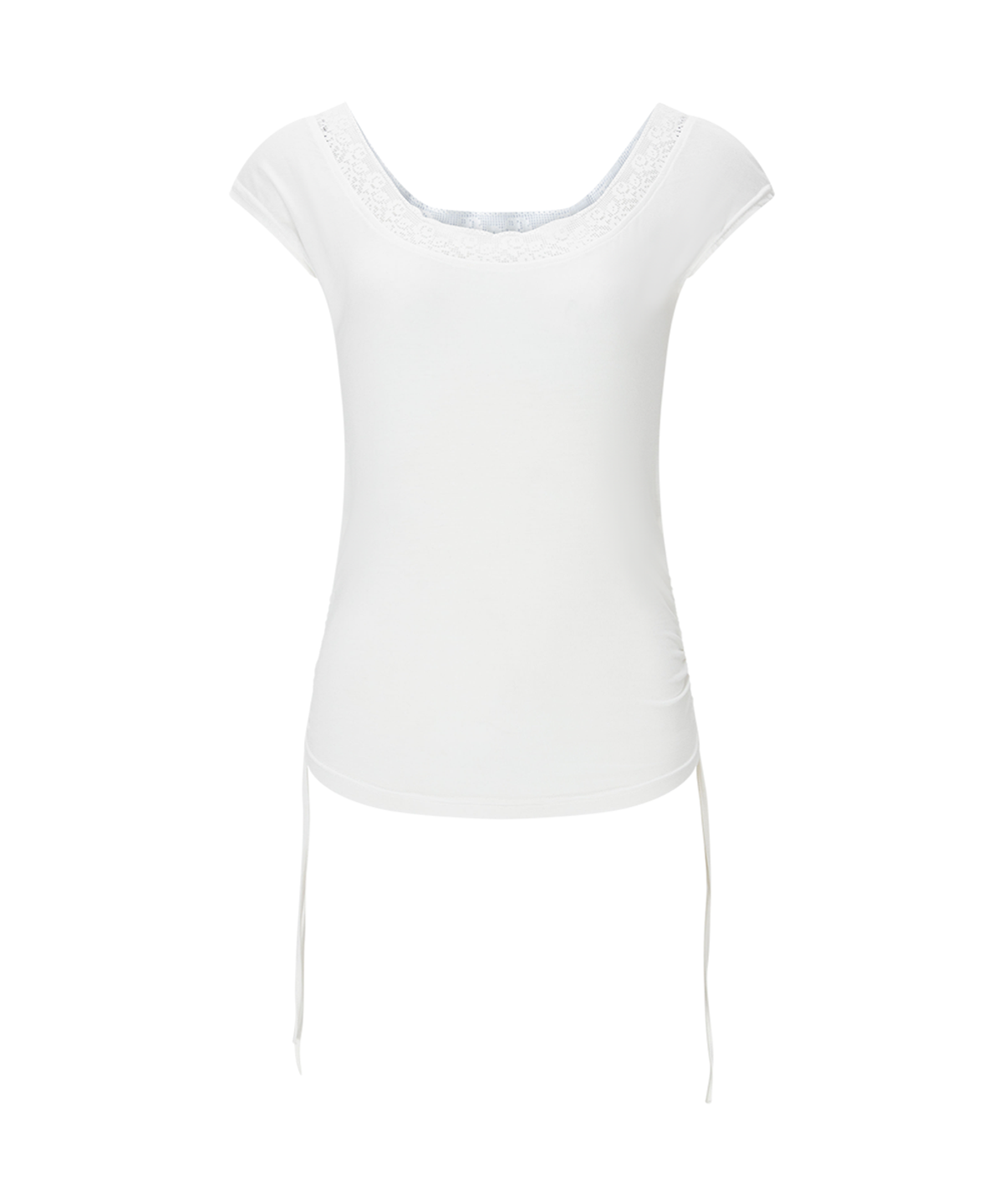 플리즈노팔로우(PLEASENOFOLLOW) Maya Lace Shirring Short Top (White)