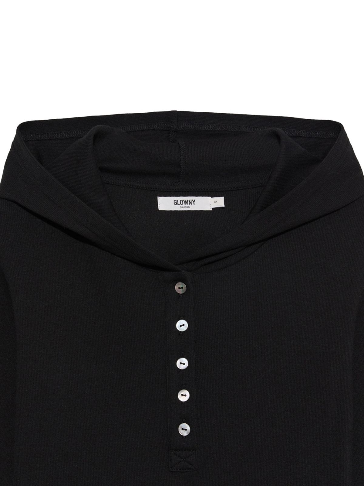 글로니(GLOWNY) G FINE BUTTON HOODIE (BLACK)