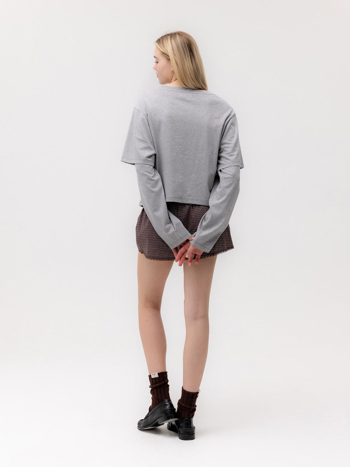 글로니(GLOWNY) G DOUBLE SLEEVE LETTER TEE (MELANGE GRAY)
