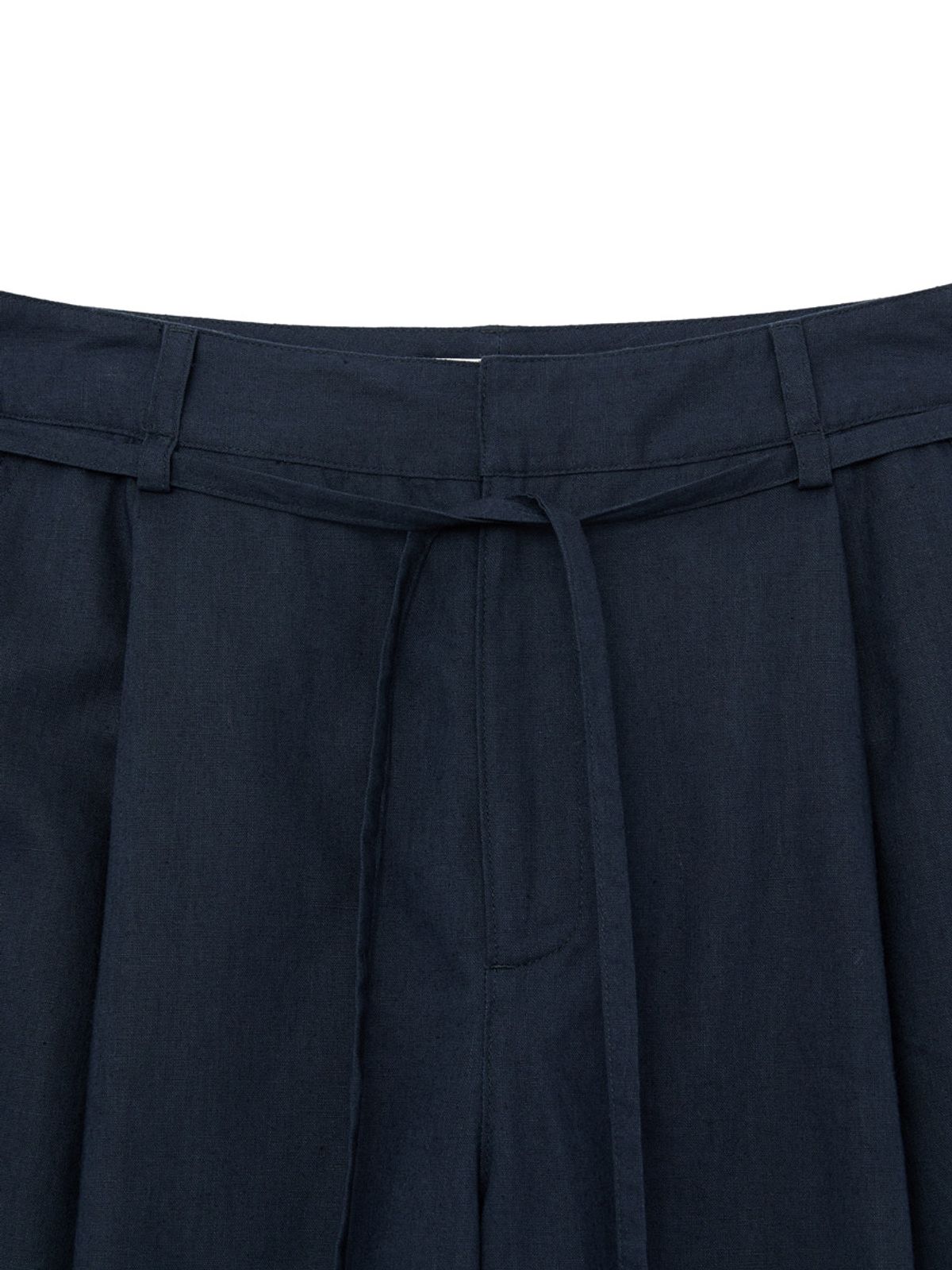 글로니(GLOWNY) G BELTED LINEN WIDE PANTS (NAVY)