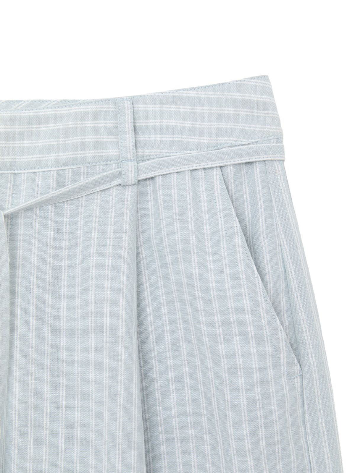 글로니(GLOWNY) G BELTED LINEN WIDE PANTS (BLUE)