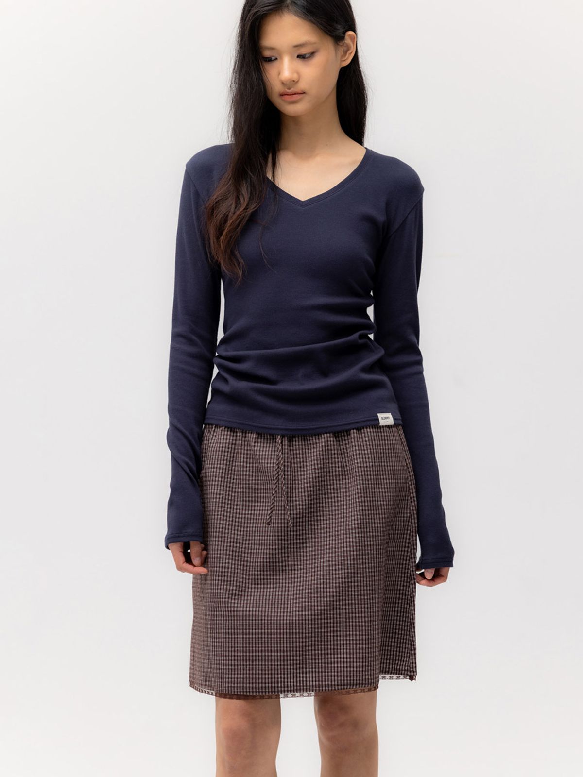 글로니(GLOWNY) G CLASSIC LACE-UP MIDI SKIRT (BROWN)