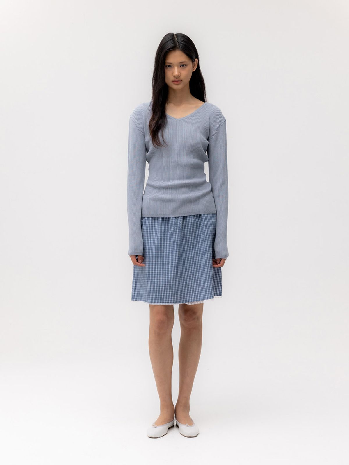 글로니(GLOWNY) G CLASSIC LACE-UP MIDI SKIRT (BLUE)