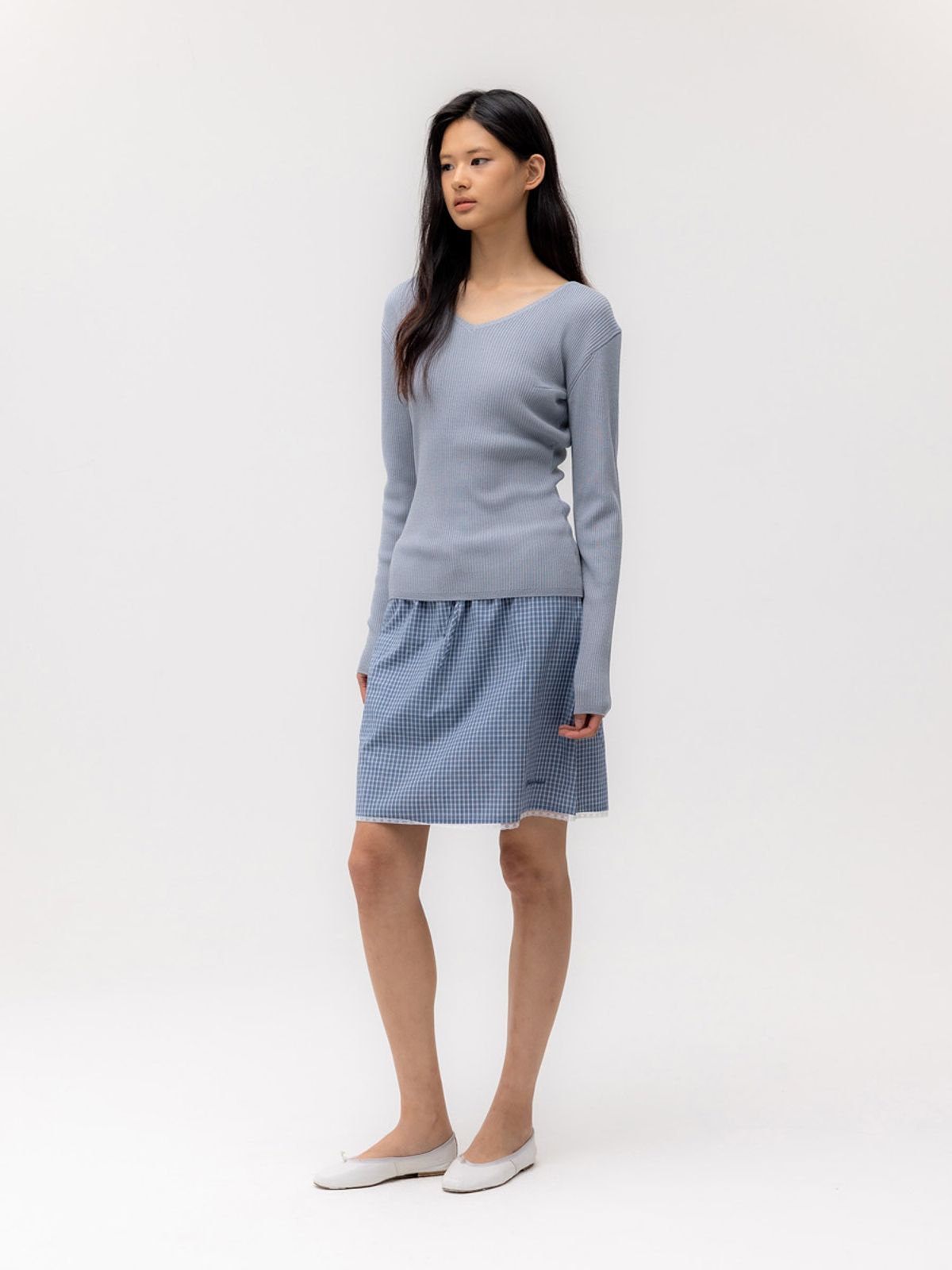 글로니(GLOWNY) G CLASSIC LACE-UP MIDI SKIRT (BLUE)