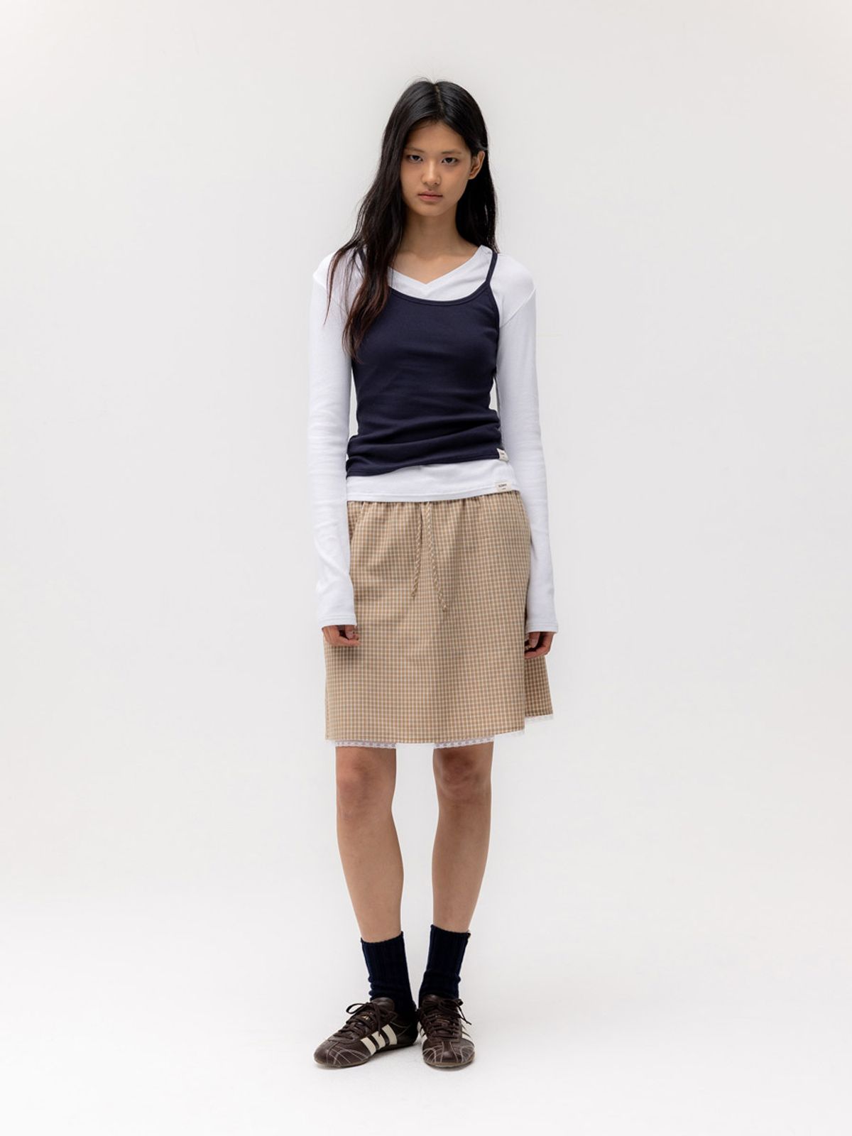 글로니(GLOWNY) G CLASSIC LACE-UP MIDI SKIRT (BEIGE)