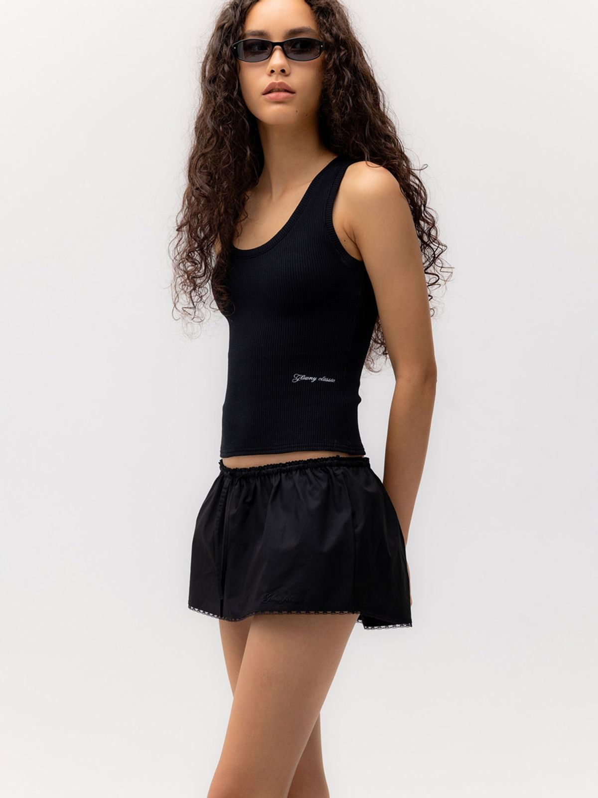 글로니(GLOWNY) G CLASSIC LACE-UP MINI SKIRT (BLACK)