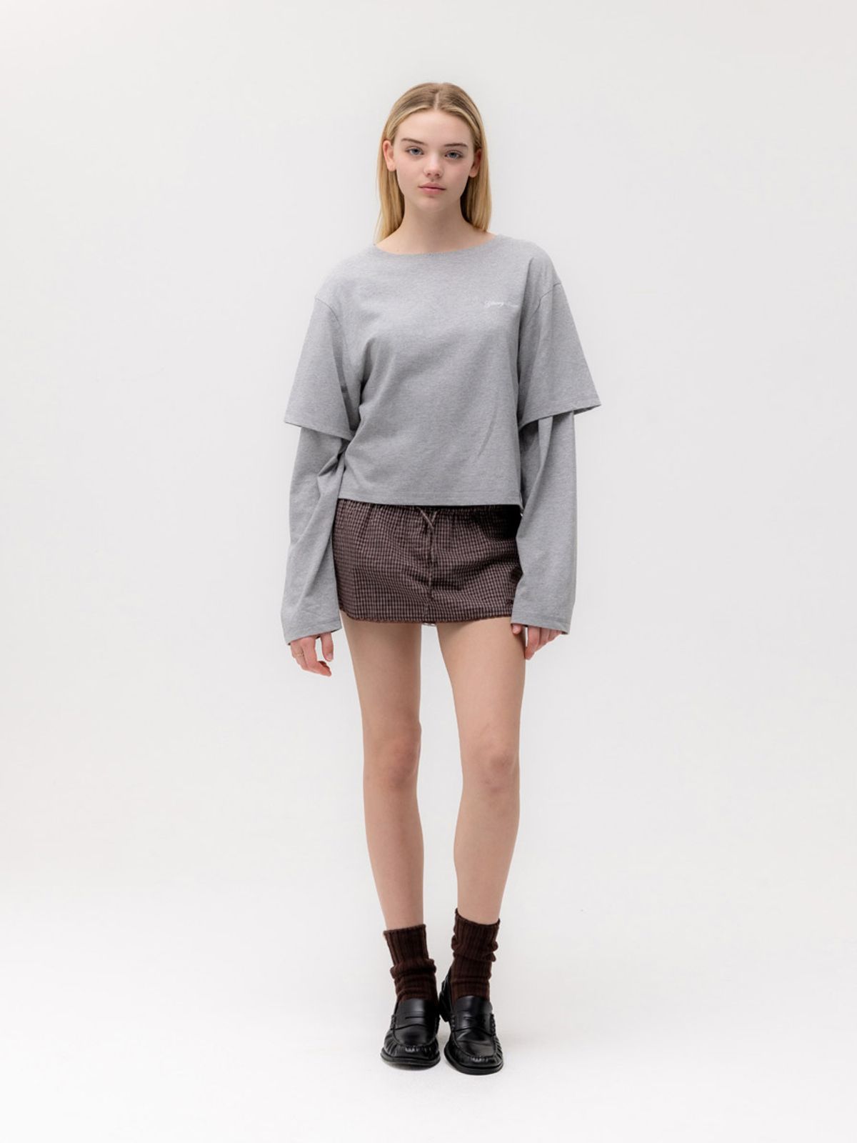 글로니(GLOWNY) G CLASSIC LACE-UP MINI SKIRT (BROWN)