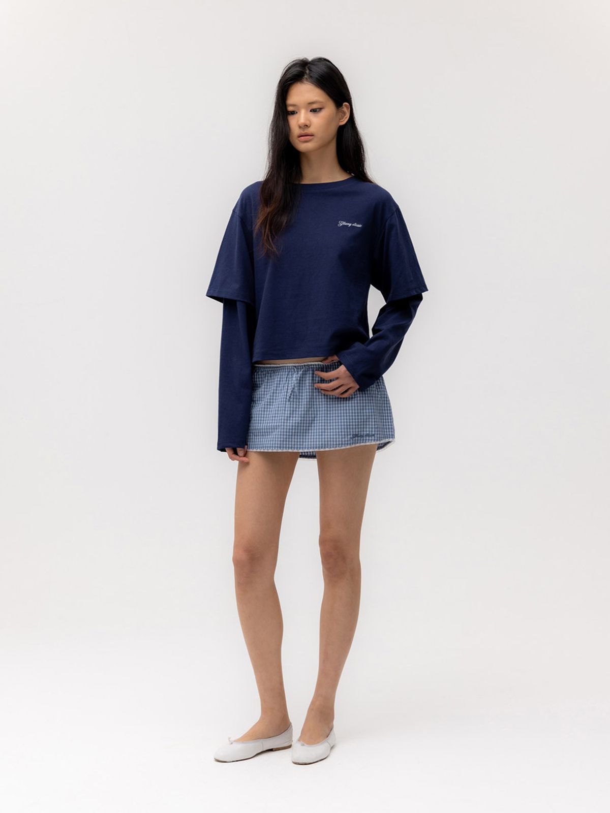 글로니(GLOWNY) G CLASSIC LACE-UP MINI SKIRT (BLUE)