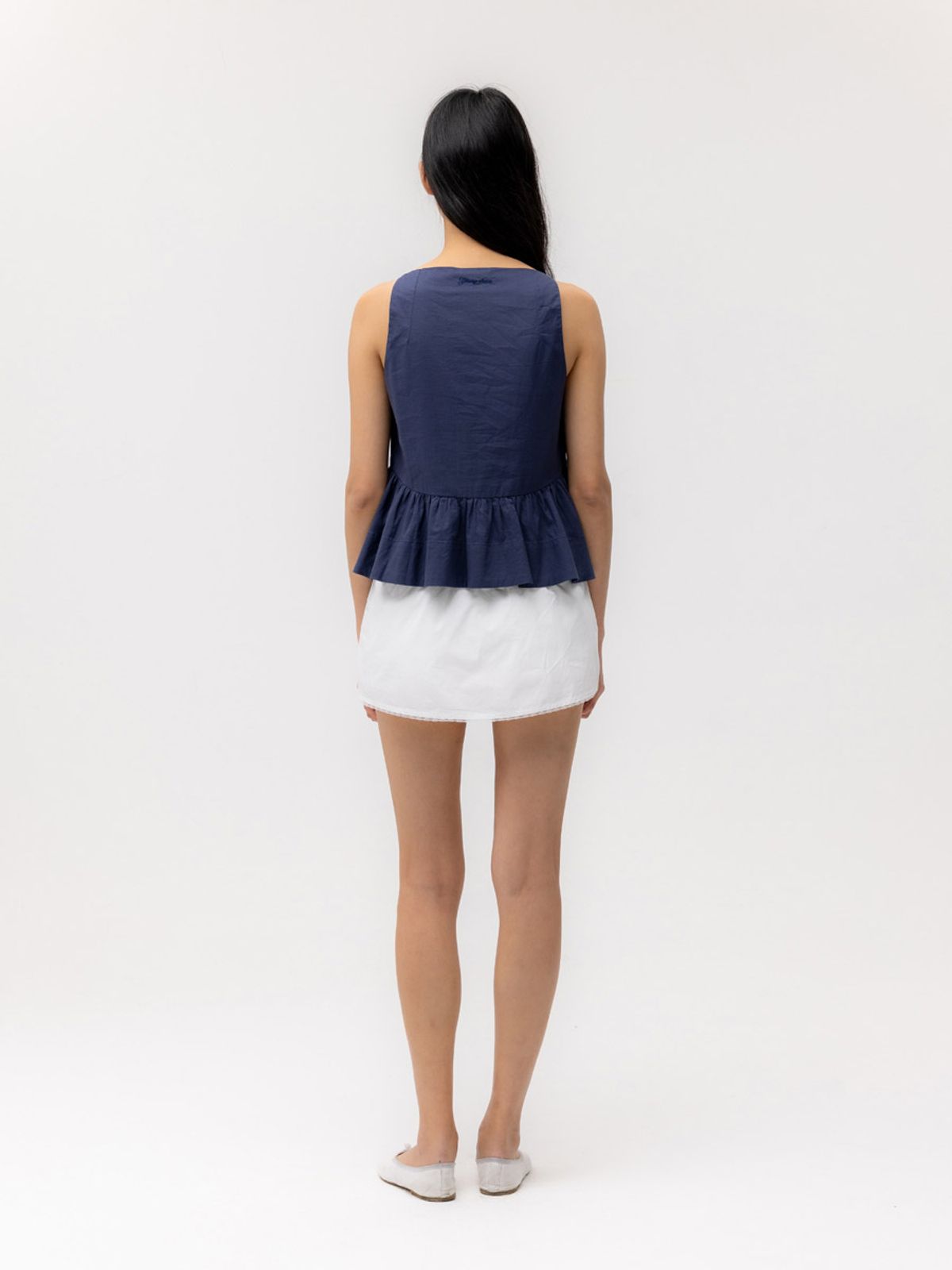 글로니(GLOWNY) G RUFFLED BUTTON BLOUSE (DEEP NAVY)