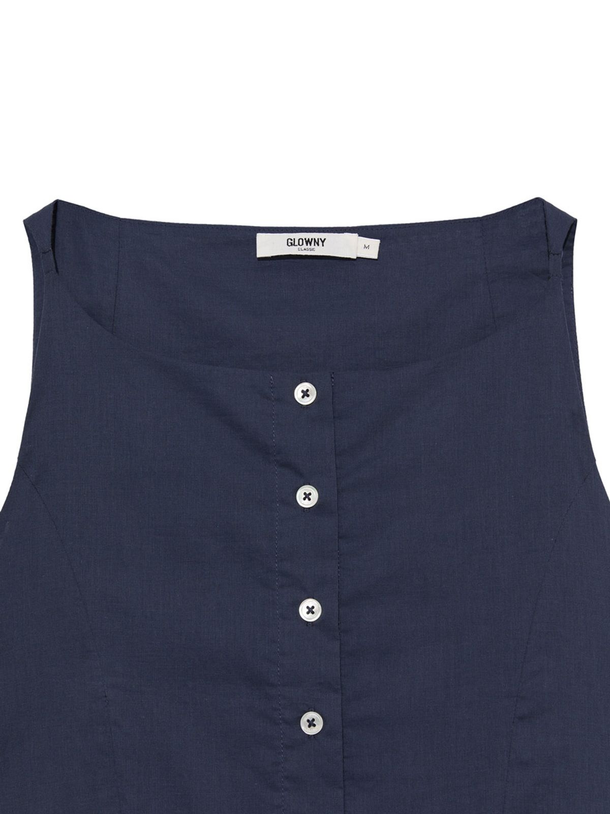 글로니(GLOWNY) G RUFFLED BUTTON BLOUSE (DEEP NAVY)