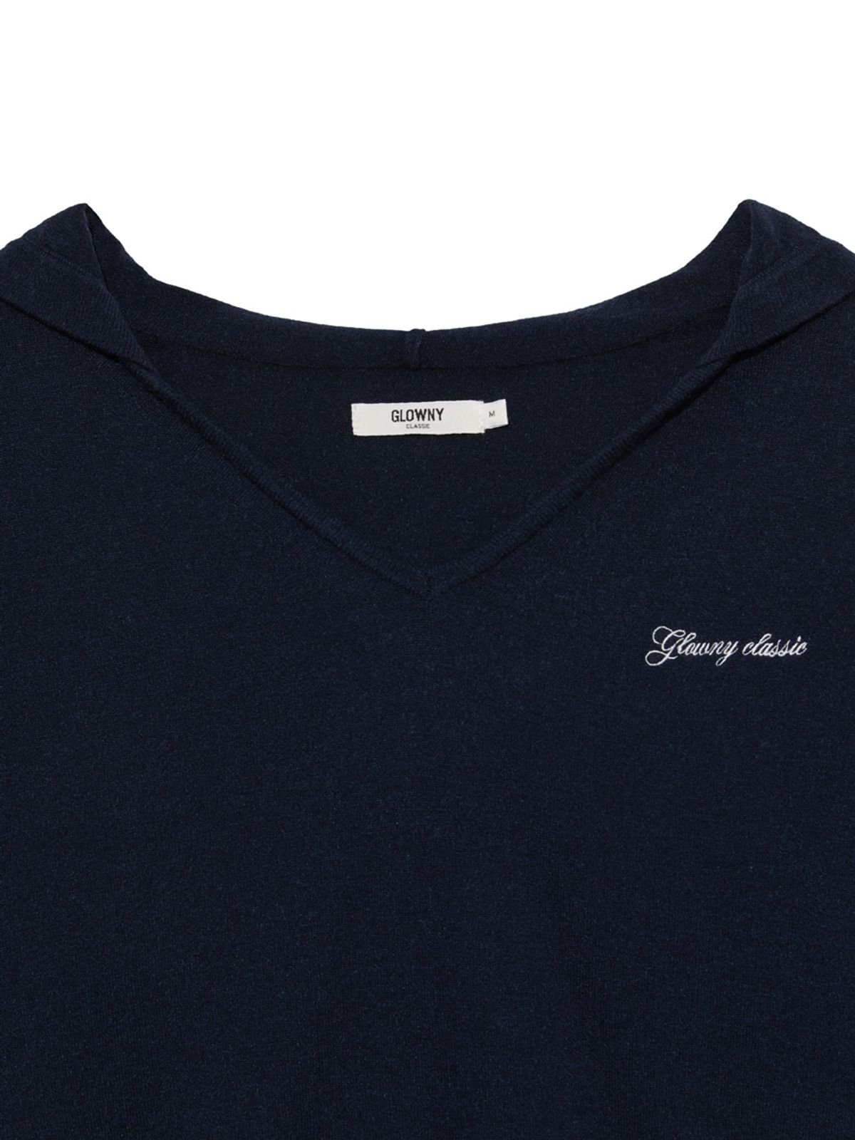 글로니(GLOWNY) G HUG V-NECK KNIT HOODIE (NAVY)