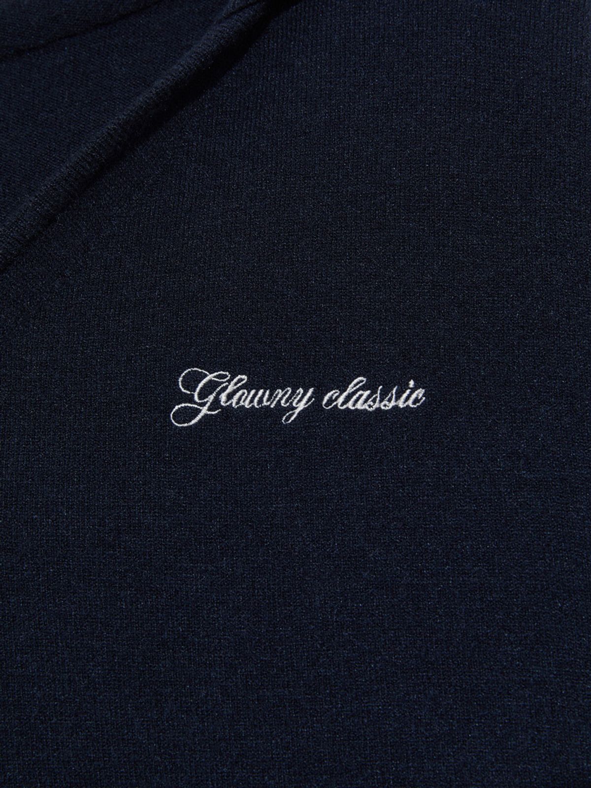 글로니(GLOWNY) G HUG V-NECK KNIT HOODIE (NAVY)
