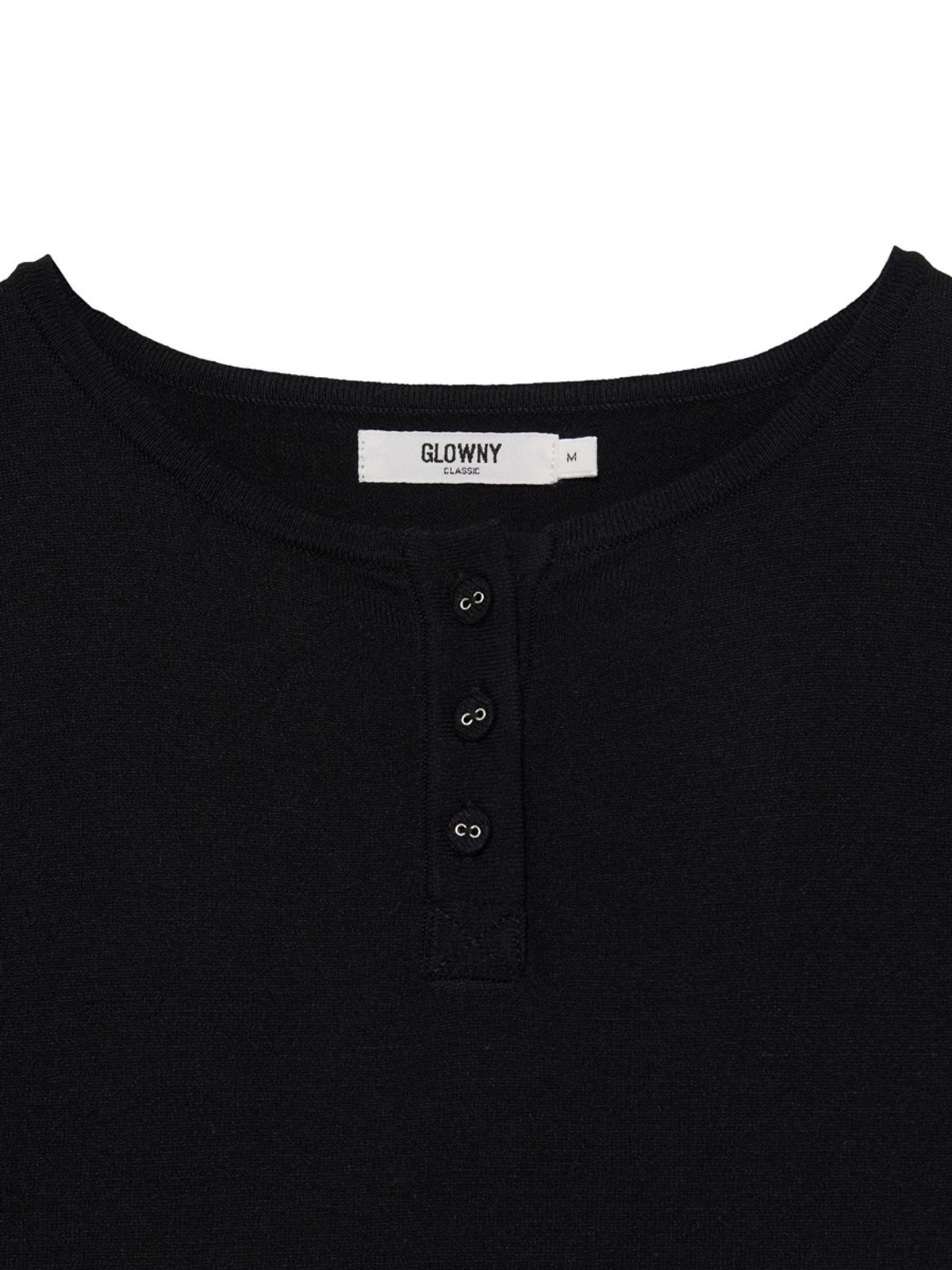 글로니(GLOWNY) 3/4 BUTTON FLY KNIT TEE (BLACK)