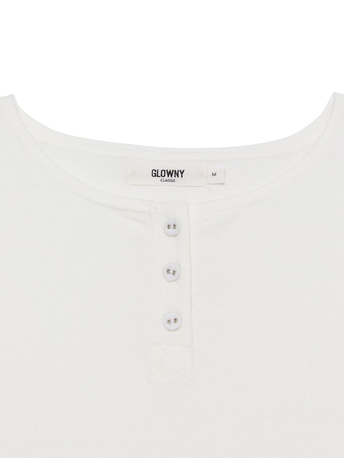 글로니(GLOWNY) 3/4 BUTTON FLY KNIT TEE (WHITE)