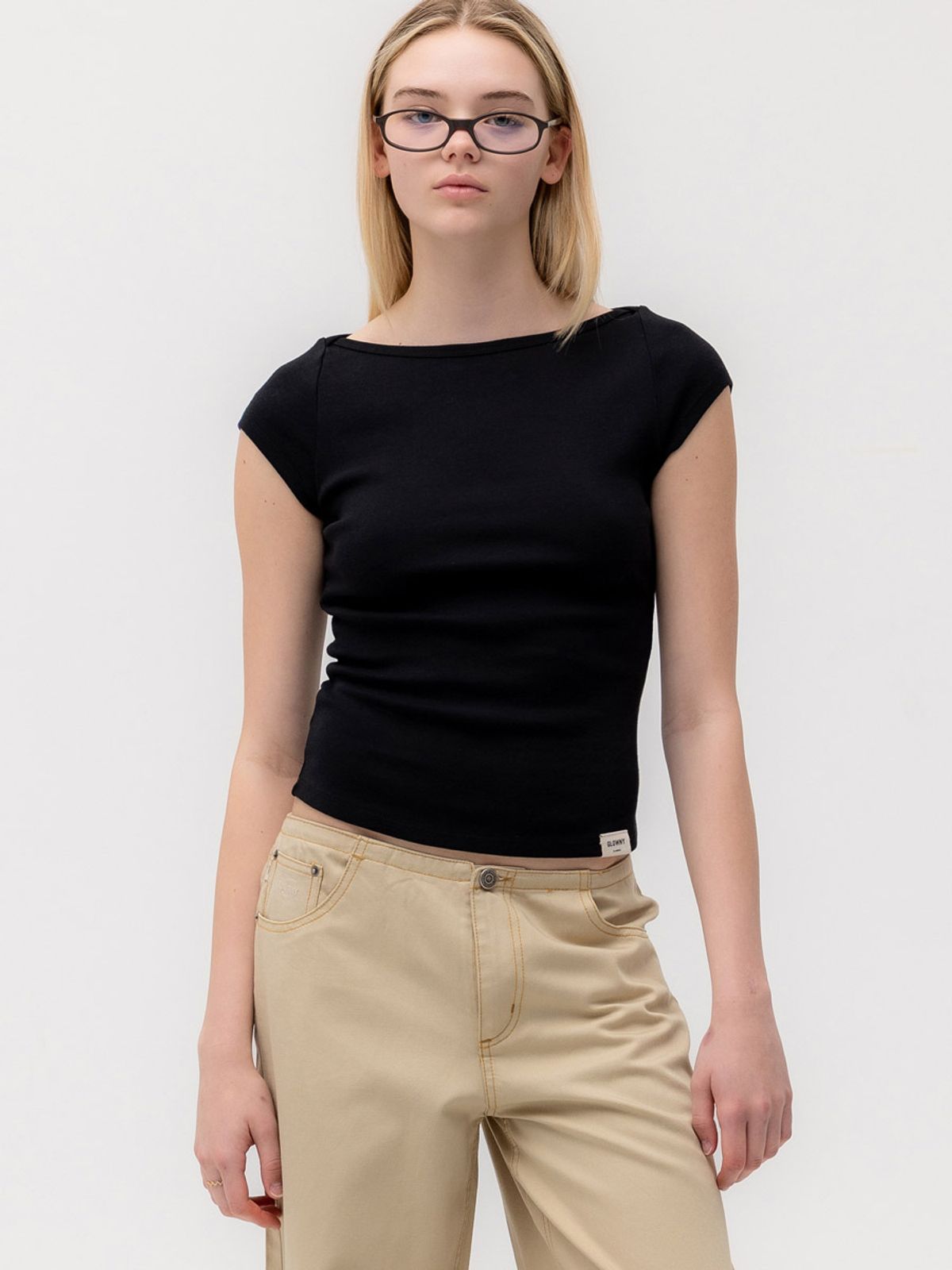 글로니(GLOWNY) G CLASSIC BOAT NECK TEE (BLACK)
