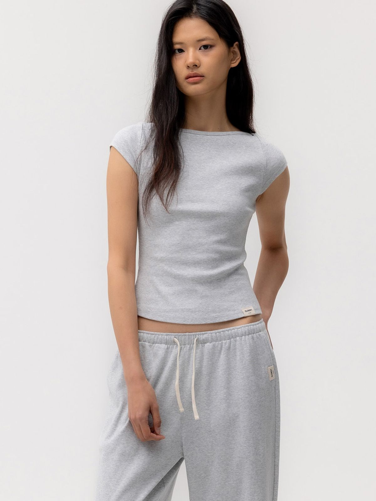 글로니(GLOWNY) G CLASSIC BOAT NECK TEE (MELANGE GRAY)