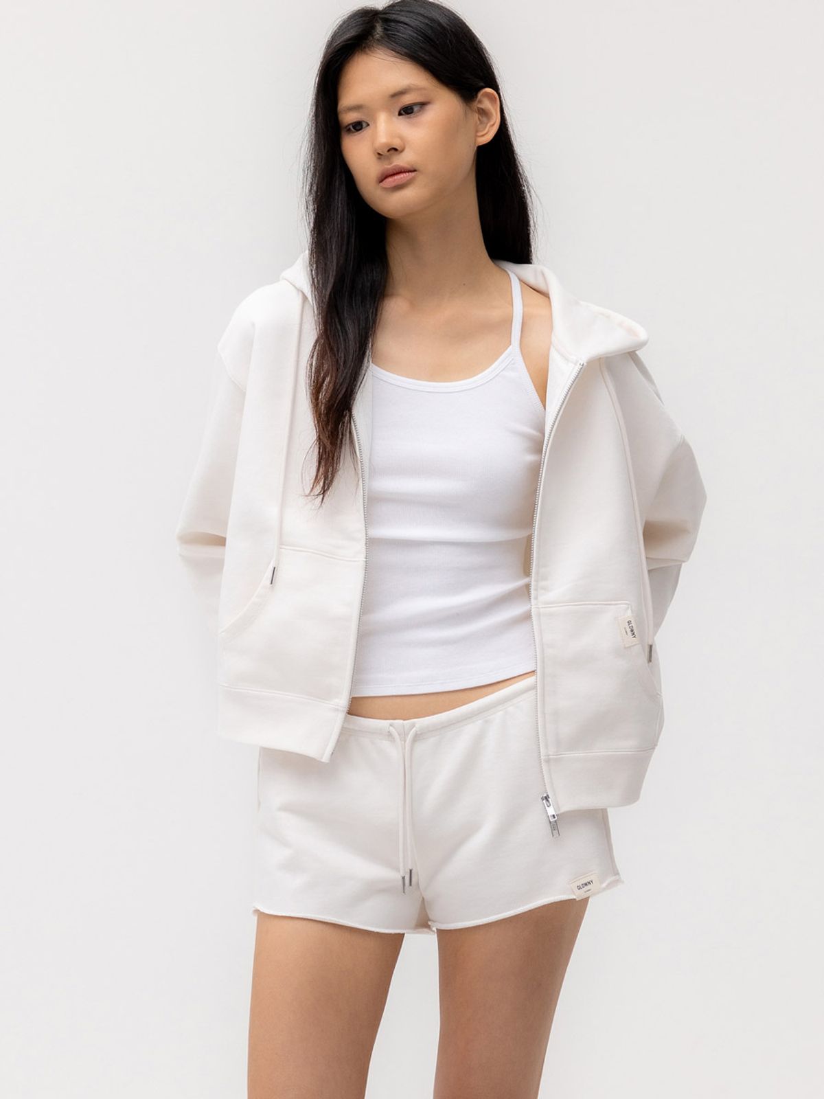 글로니(GLOWNY) G STANDARD ZIP-UP HOODIE (WHITE)