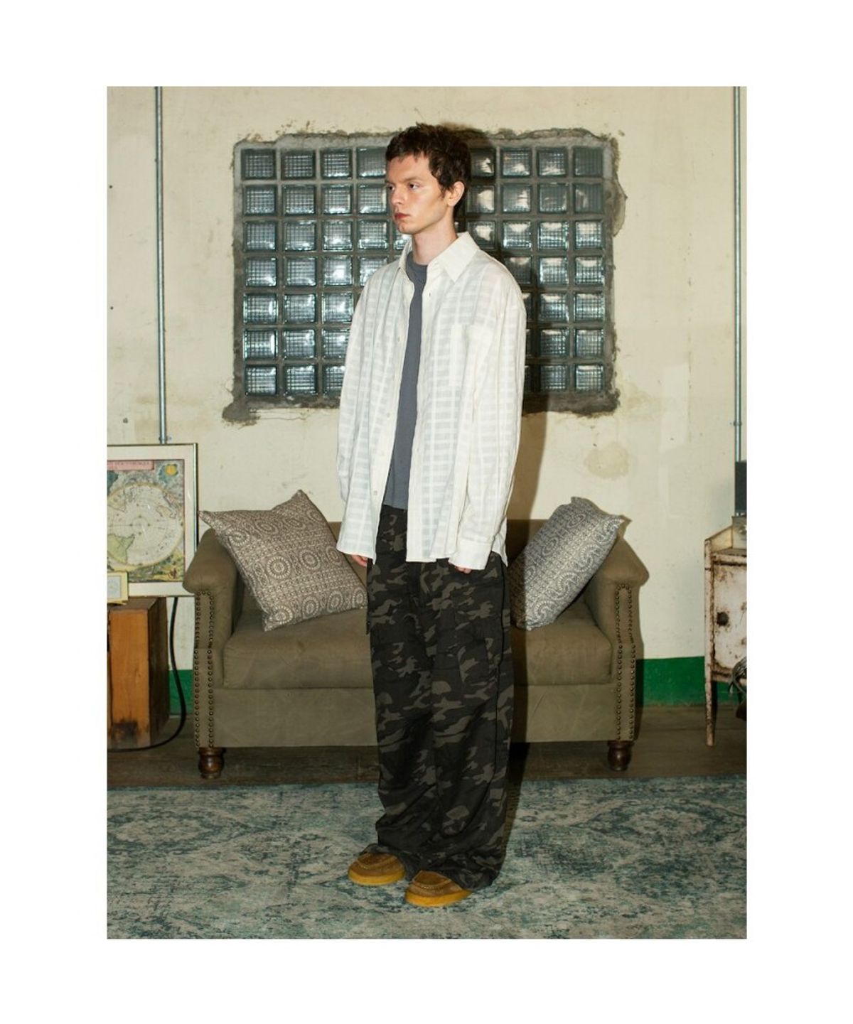 샌드 사운드(SAND SOUND) (UNISEX) 시어조직 오버핏 셔츠  아이보리