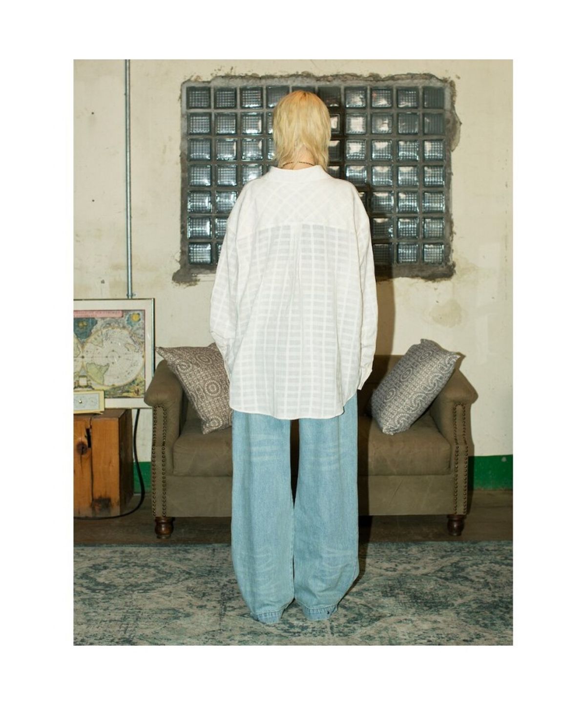 샌드 사운드(SAND SOUND) (UNISEX) 시어조직 오버핏 셔츠  아이보리