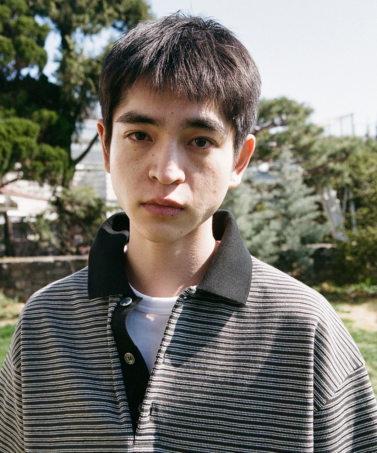 홀리선(HORLISUN) Sumerset Short Pique Stripe Pullover Shirt Charcoal