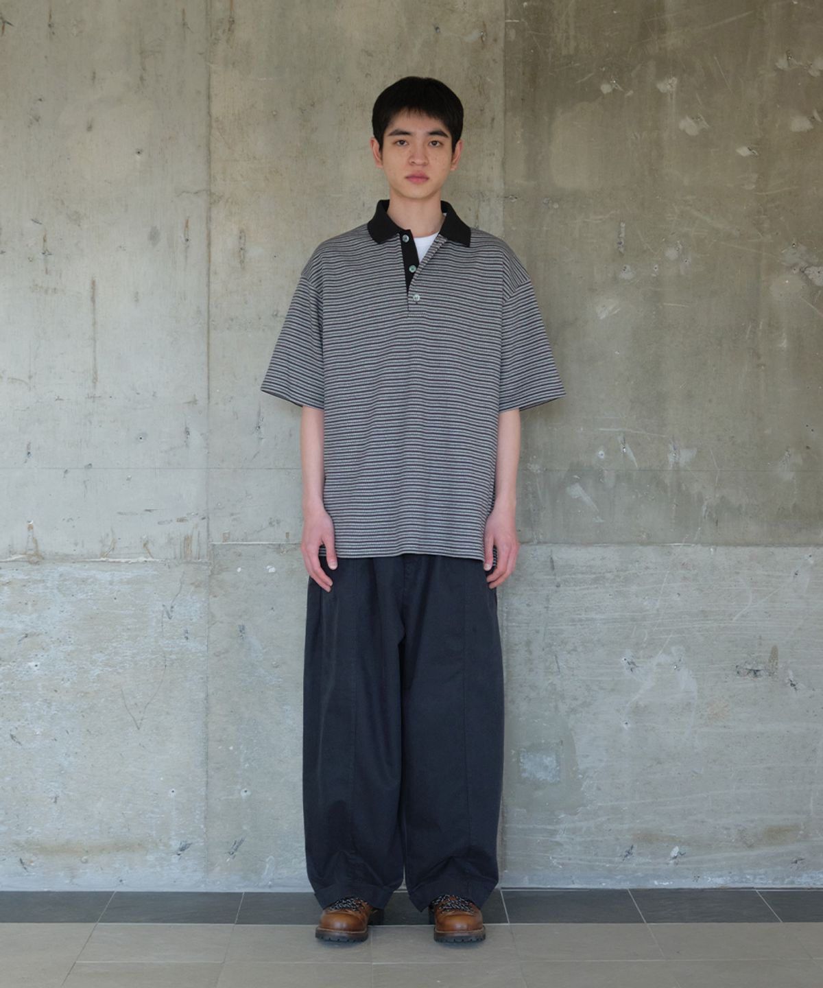홀리선(HORLISUN) Sumerset Short Pique Stripe Pullover Shirt Charcoal