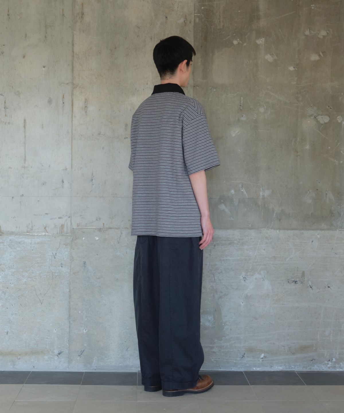홀리선(HORLISUN) Sumerset Short Pique Stripe Pullover Shirt Charcoal