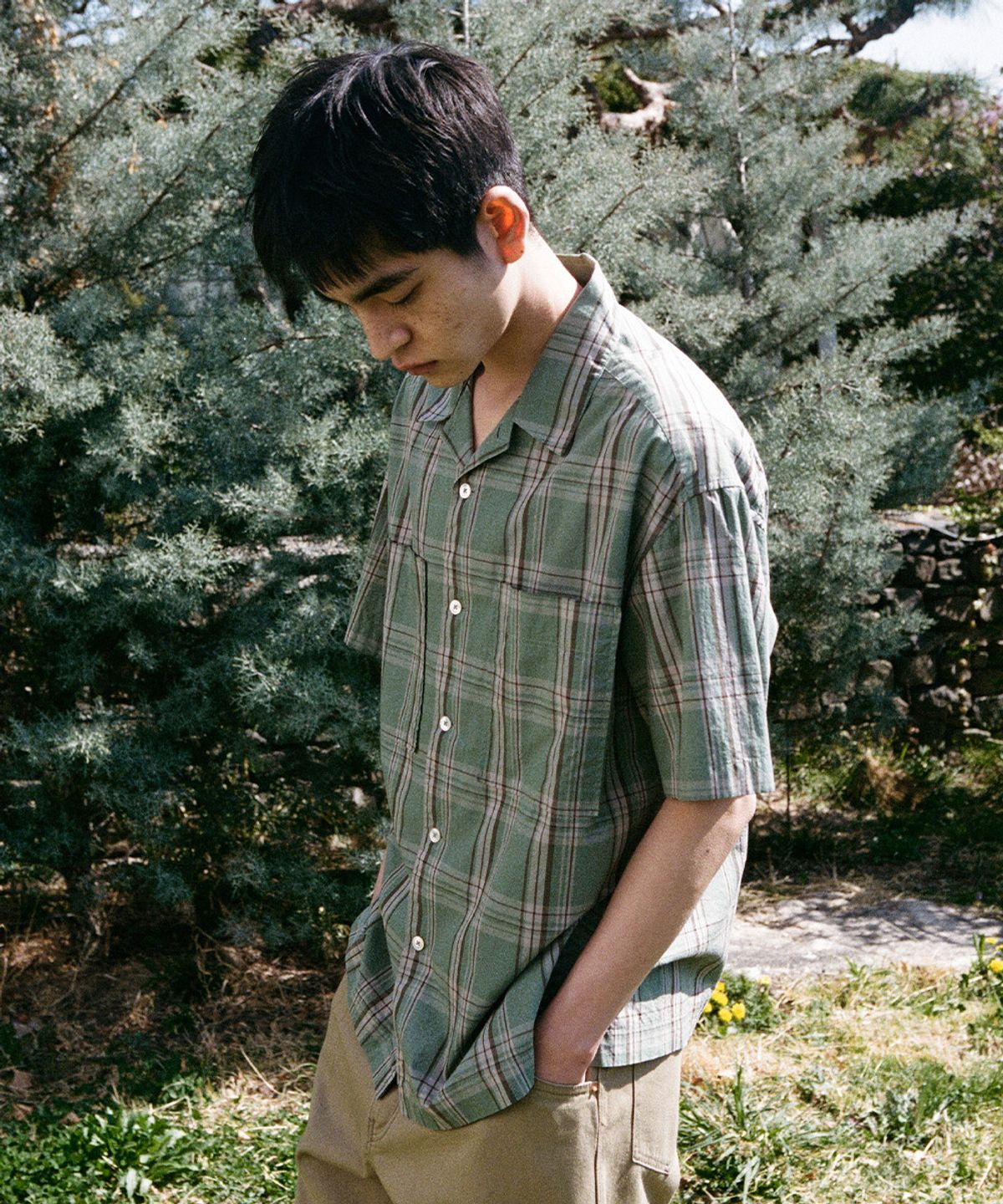 홀리선(HORLISUN) Joshua Multi Check Shirt Sage Green
