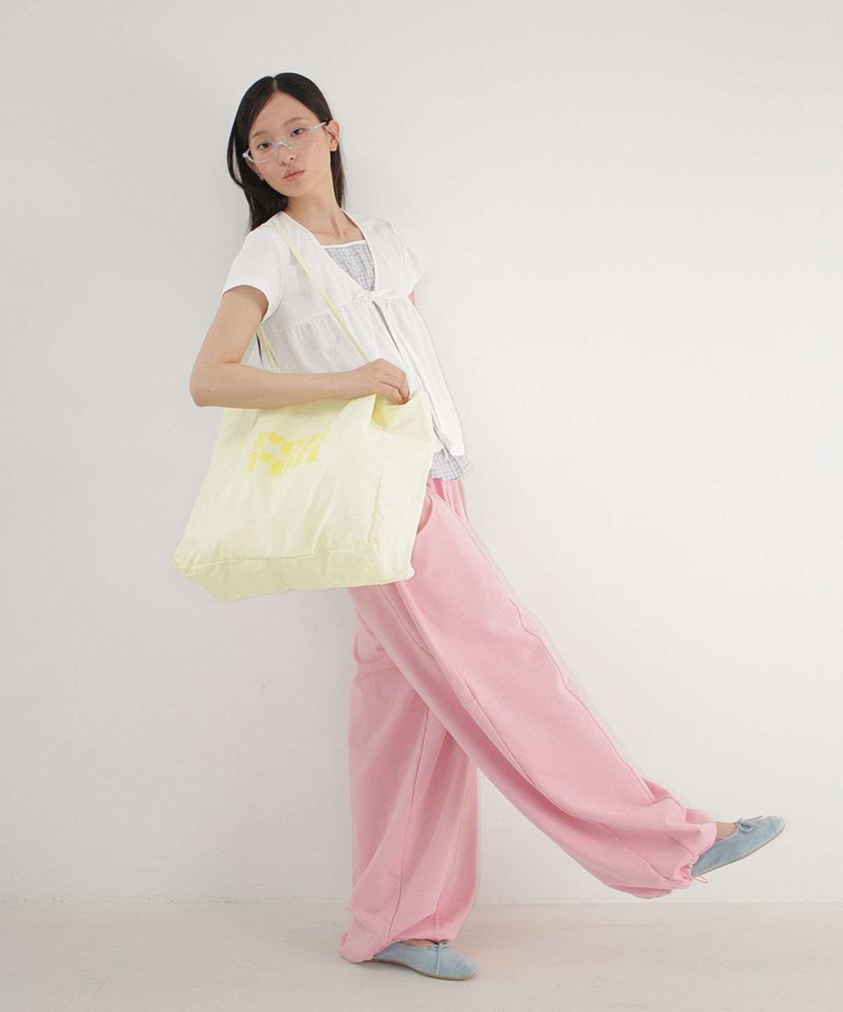 론론(RONRON) CARDIGAN LAYERED SOFT CHECK T SHIRT WHITE