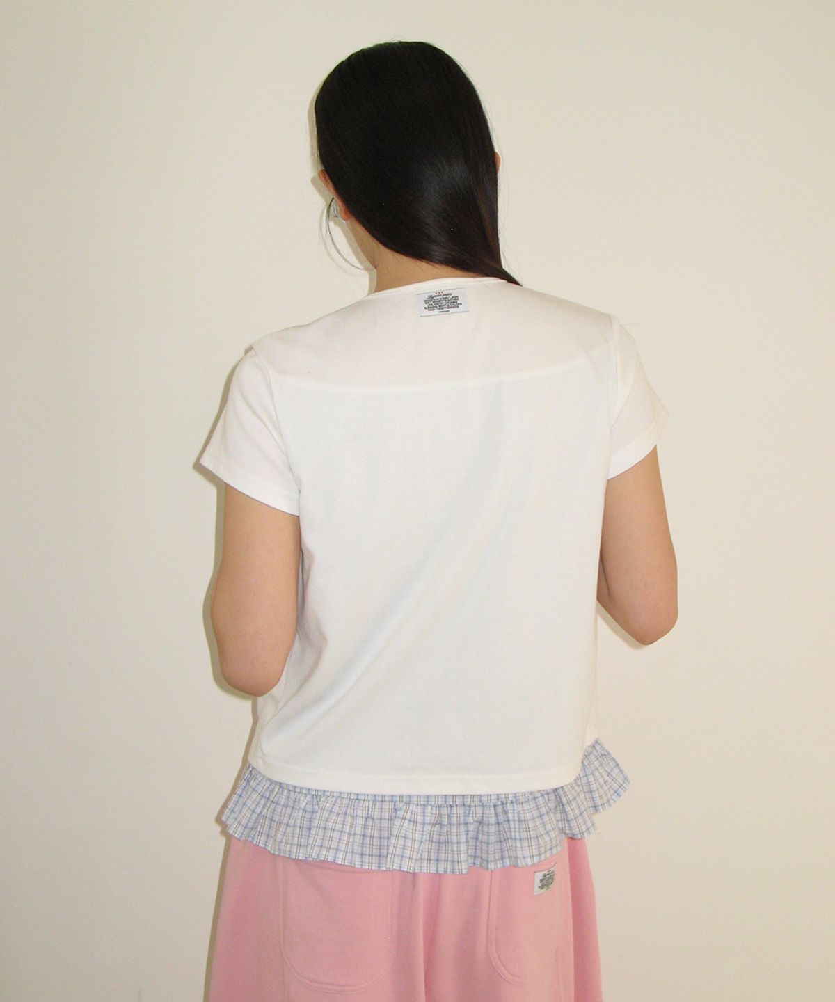 론론(RONRON) CARDIGAN LAYERED SOFT CHECK T SHIRT WHITE