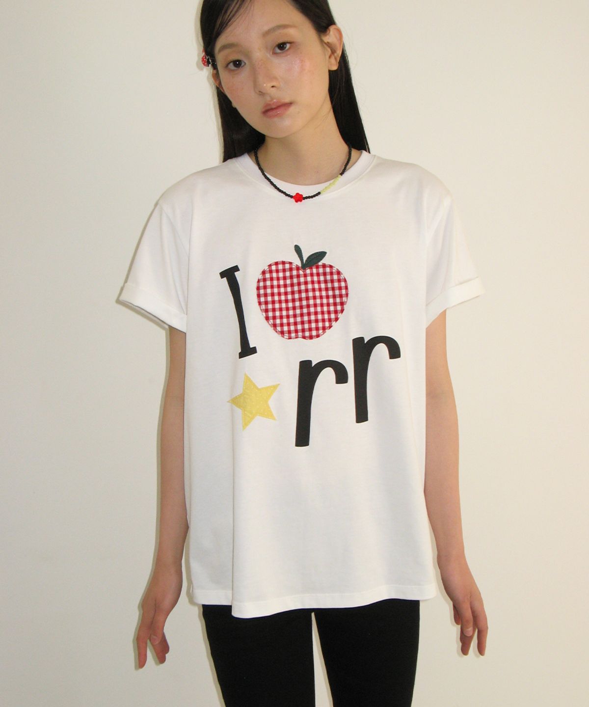 론론(RONRON) I RR APPLIQUE BASIC FIT T SHIRT WHITE