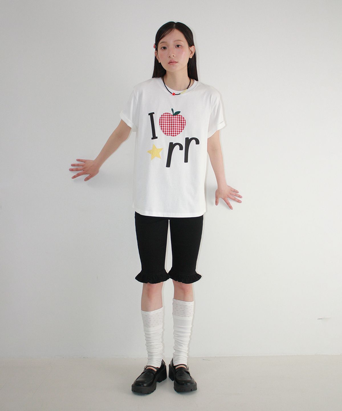 론론(RONRON) I RR APPLIQUE BASIC FIT T SHIRT WHITE