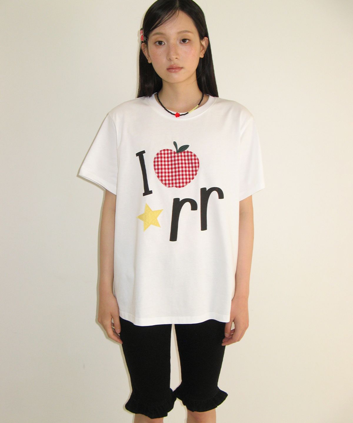 론론(RONRON) I RR APPLIQUE BASIC FIT T SHIRT WHITE