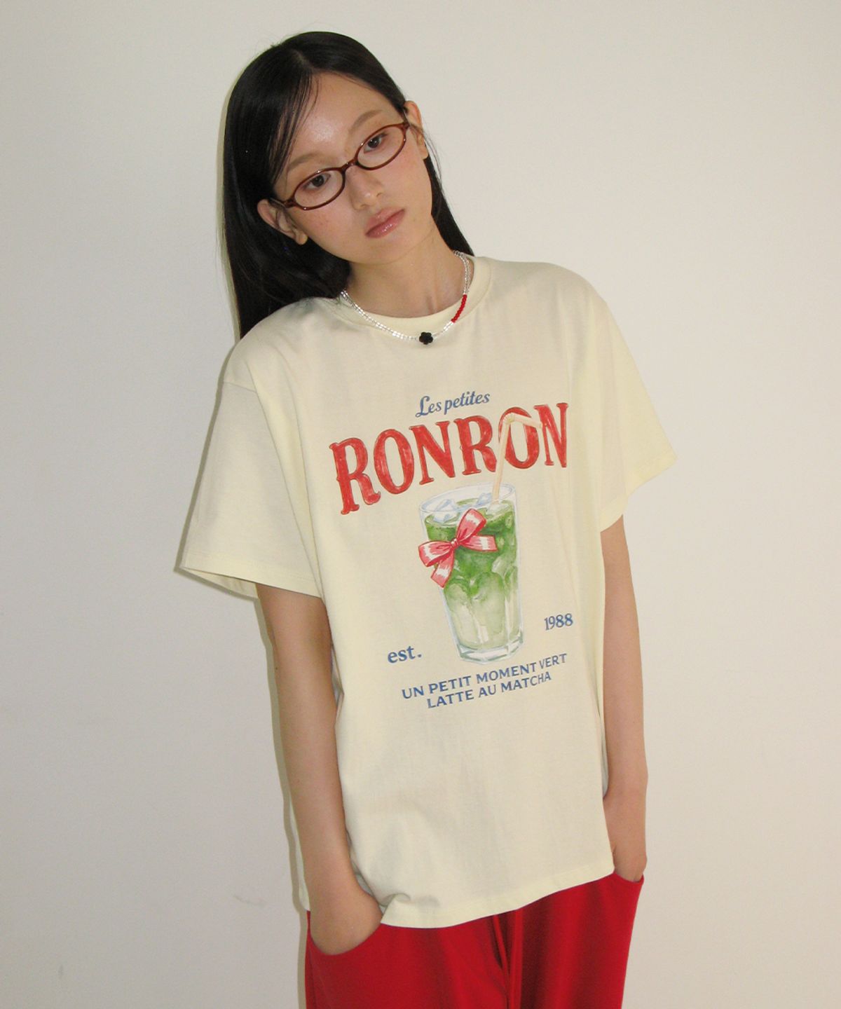 론론(RONRON) RIBBON MATCHA BASIC FIT T SHIRT SOFT YELLOW