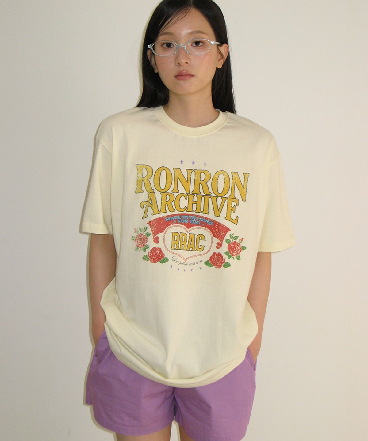 론론(RONRON) ROSE RRAC OVER FIT T SHIRT SOFT YELLOW