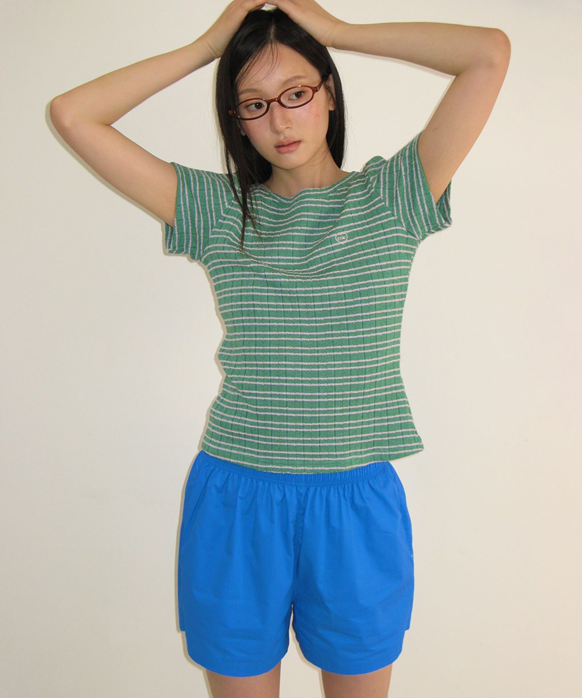 론론(RONRON) STRIPE SLIM FIT SHORT SLEEVE GREEN