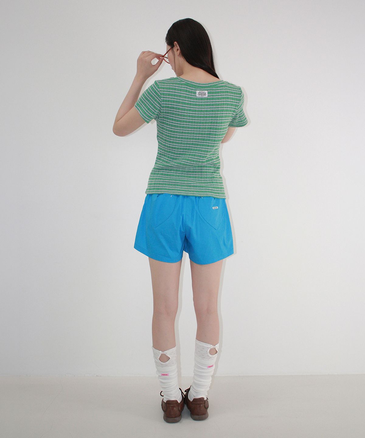 론론(RONRON) STRIPE SLIM FIT SHORT SLEEVE GREEN